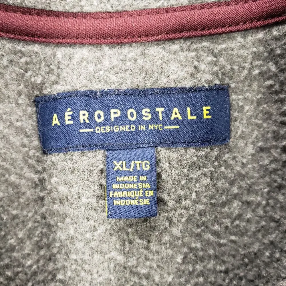 Aeropostale Men's Maroon Gray 1/4 Zip Fleece Sweatshirt1 Jacket Size XL